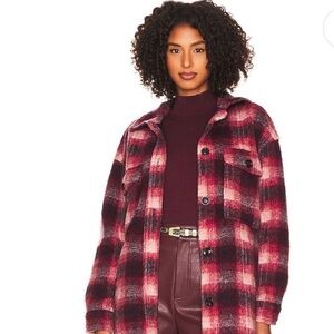 Sanctuary Plaid Town Jacket Woodland Plaid jacket coat burgundy size L New